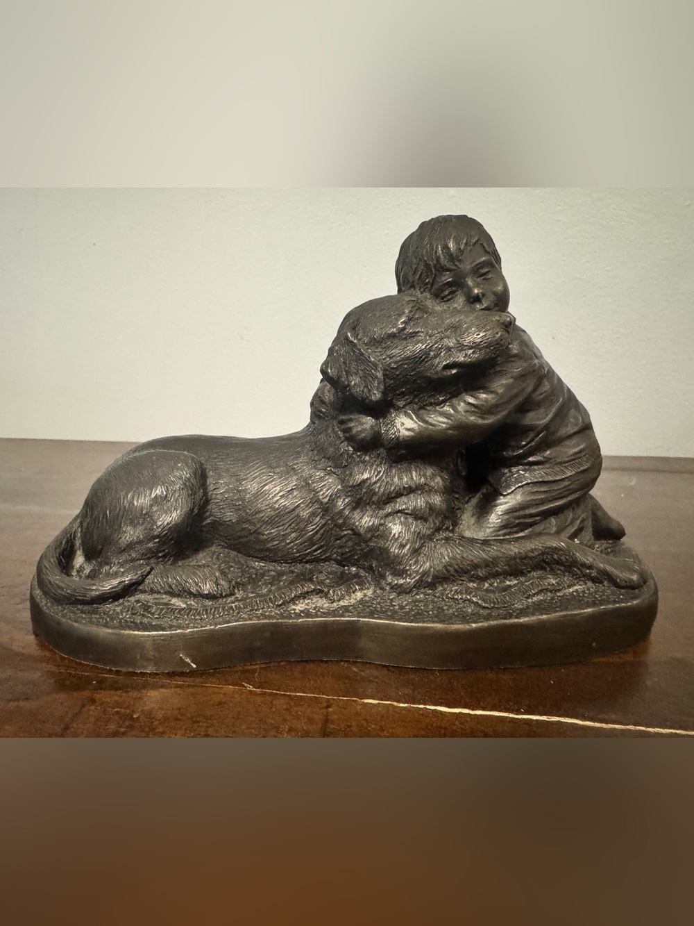Vintage Dog and Child Figurine Pet Sculpture - Heredities